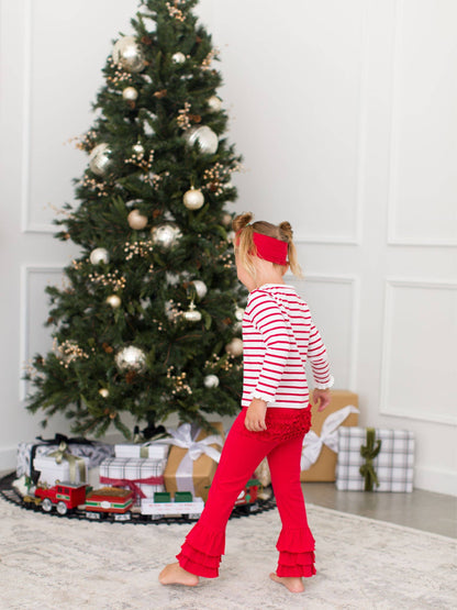 Red Ruffle Flare Pants