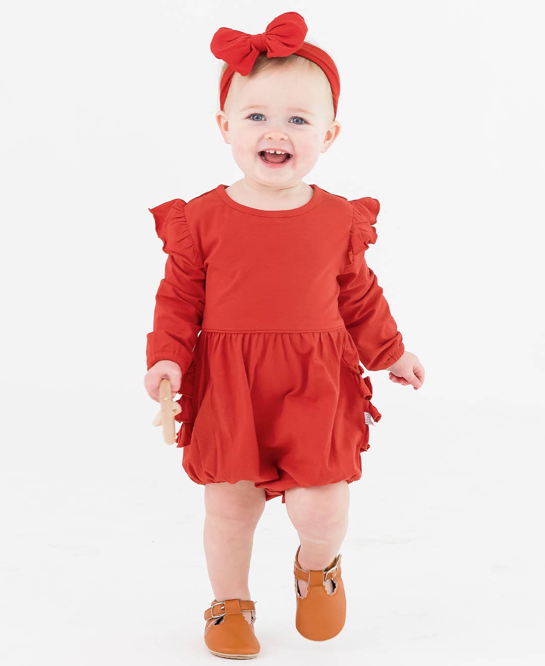 Red Knit Long Sleeve Flutter Bubble Romper