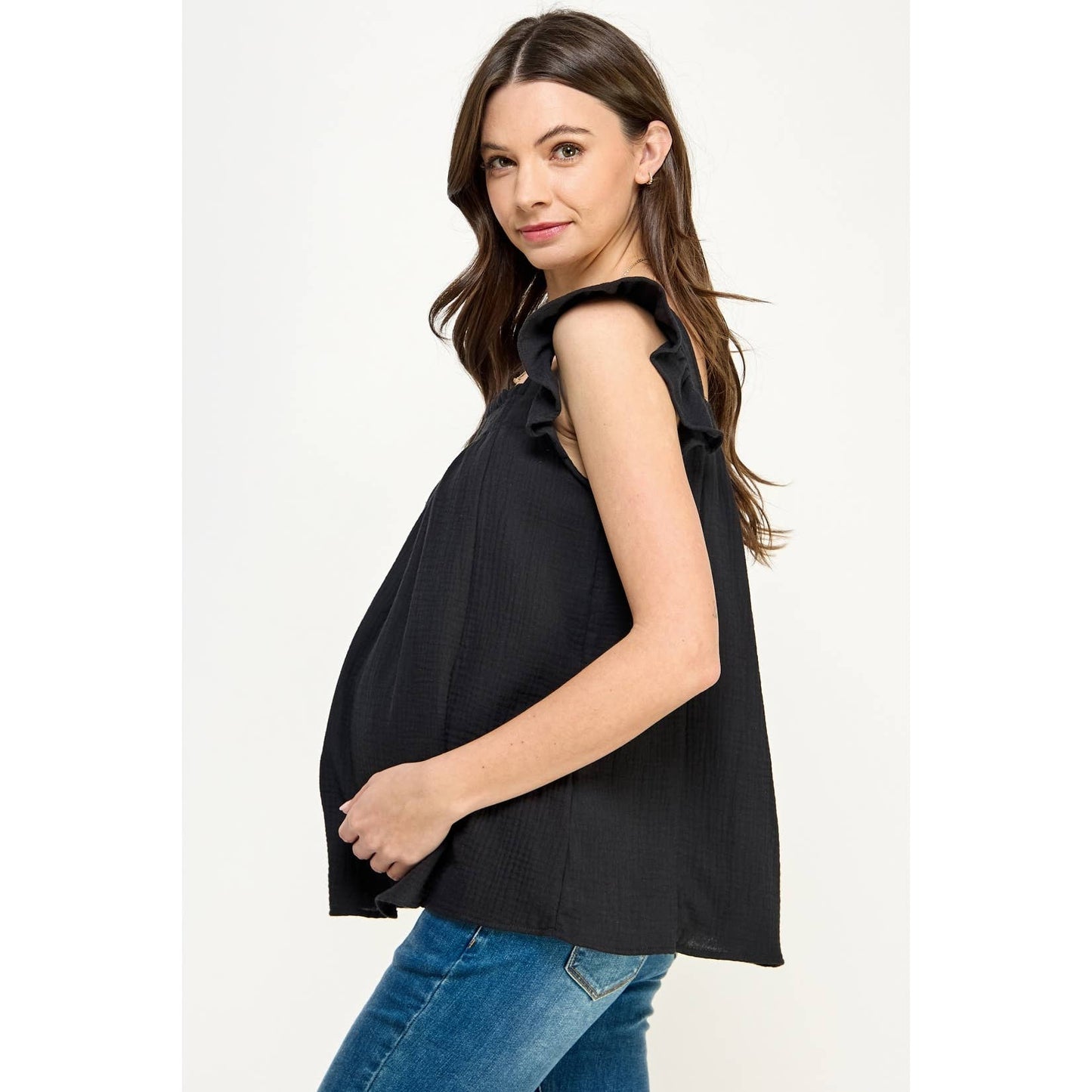 Ruffle Sleeve Maternity Cotton Tank Top