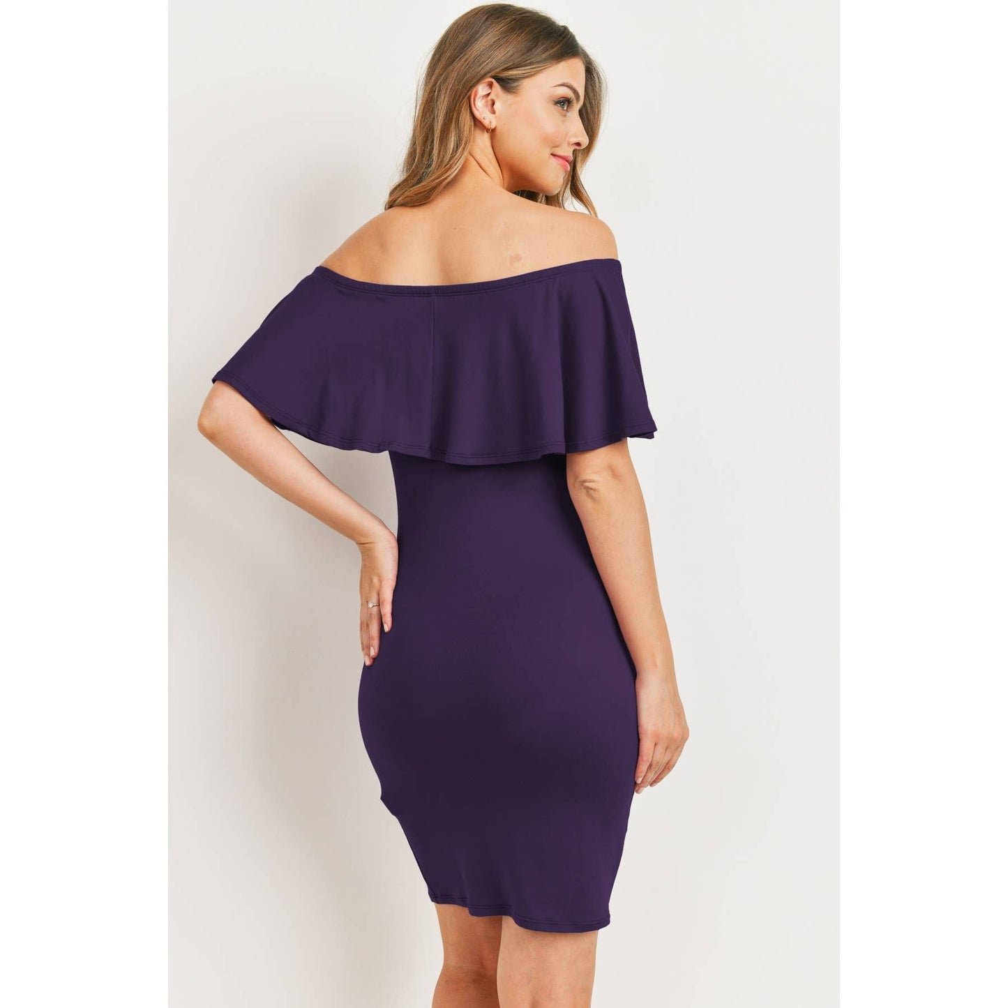 Mini Ruffle Off Shoulder Ruched Maternity Dress