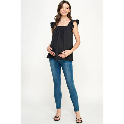 Ruffle Sleeve Maternity Cotton Tank Top