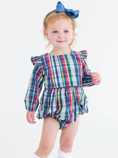 Prep School Plaid Woven Flutter Bubble Romper