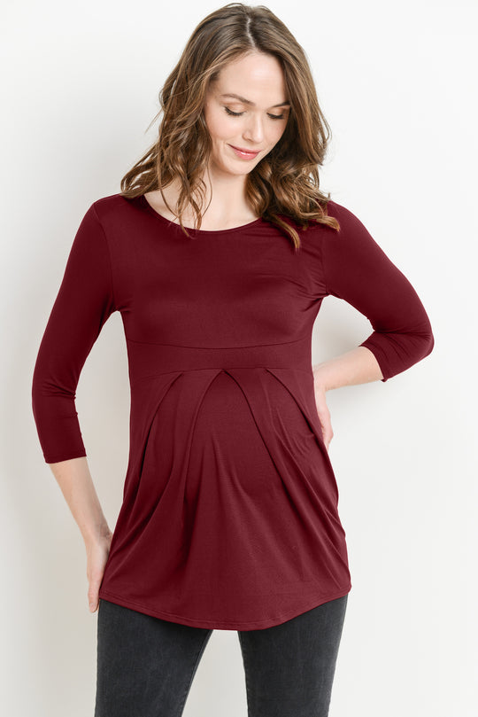 Front Pleat Round Neck Maternity Top