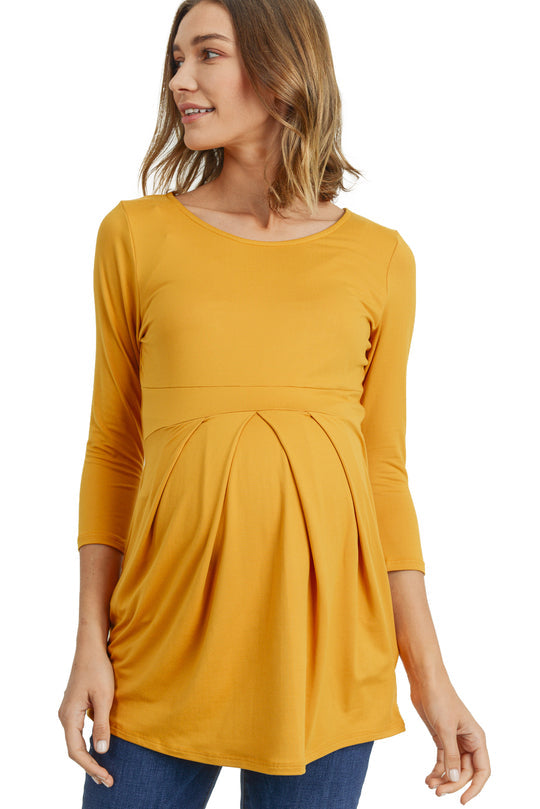 Front Pleat Round Neck Maternity Top