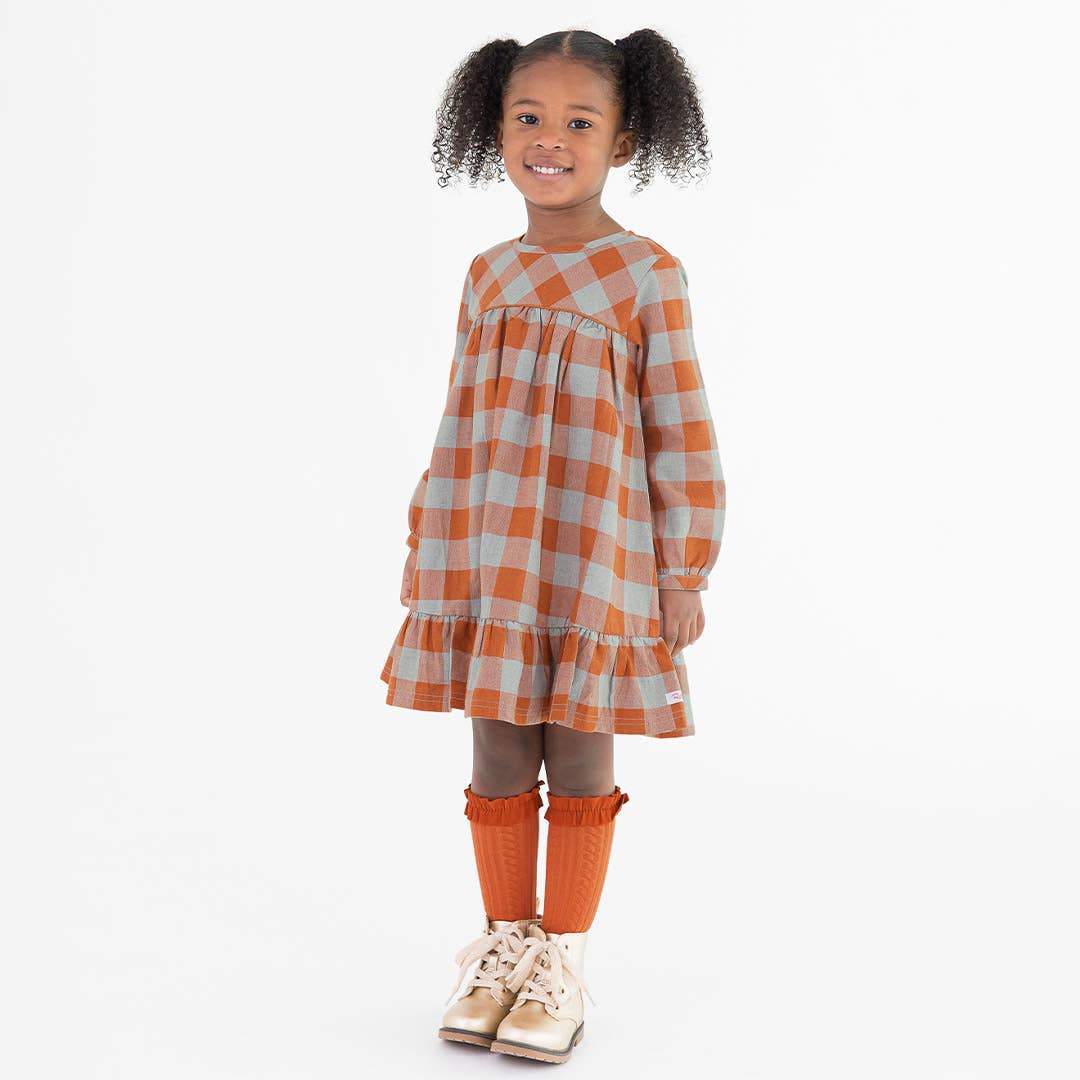 Hadlee Plaid Long Sleeve Ruffle Hem Dress