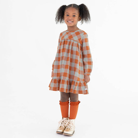 Hadlee Plaid Long Sleeve Ruffle Hem Dress