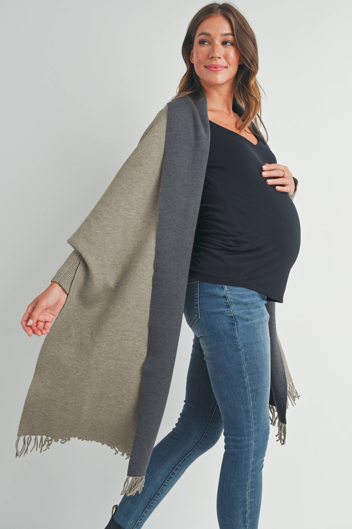 Shawl Collar Maternity Sweater Pancho