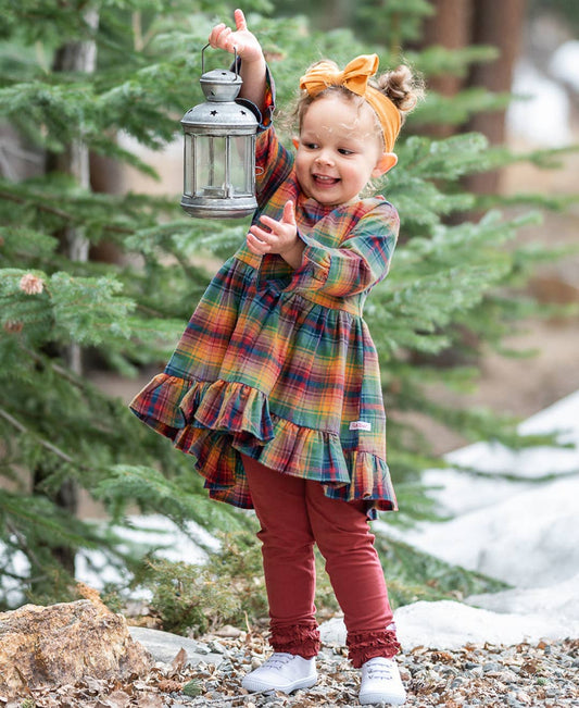 Storybook Rainbow Plaid High Low Ruffle Tunic