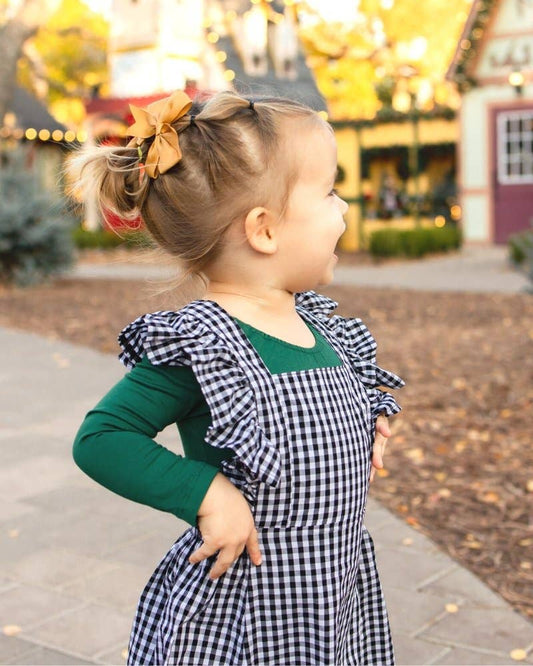 Victoria Ruffle Back Suspender Dress - Black & White Gingham