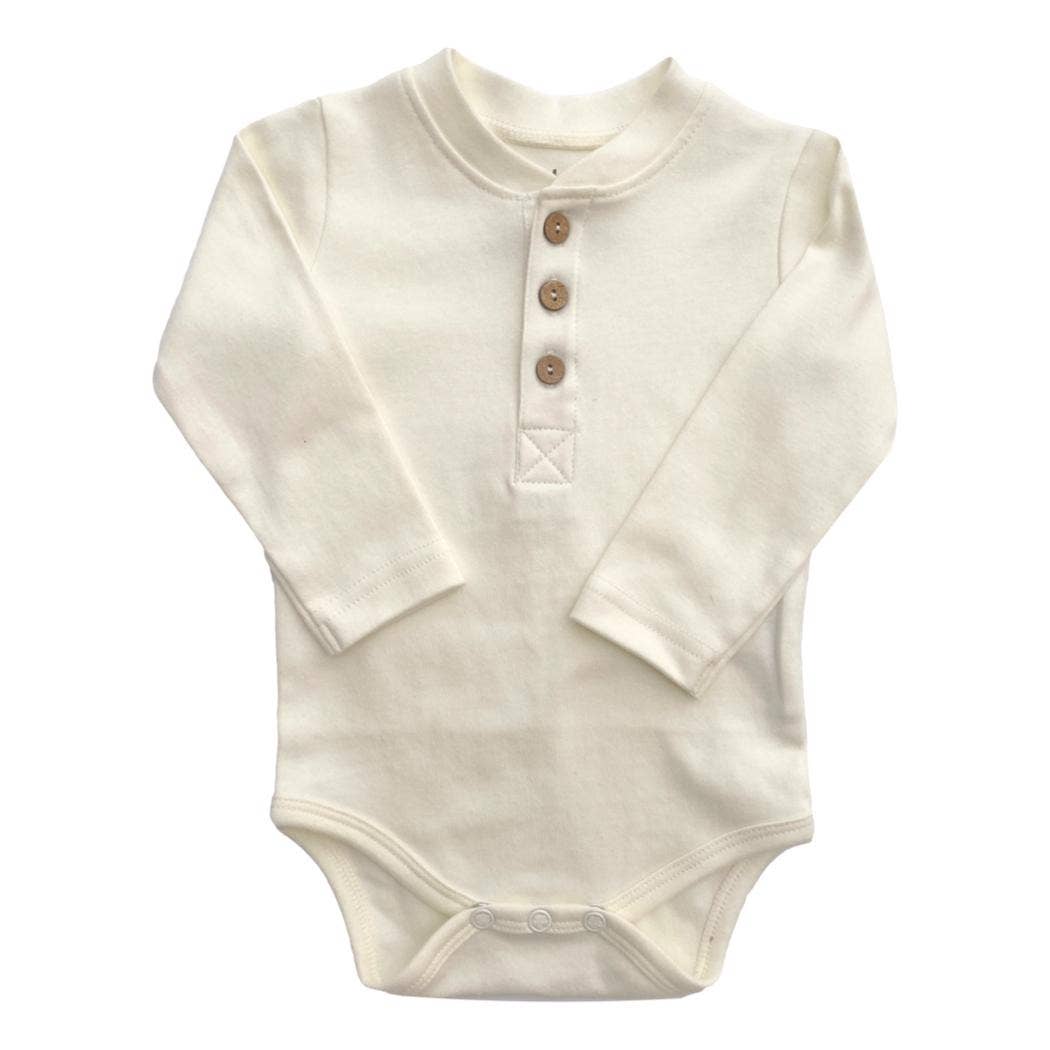 Natural Organic Long Sleeve Baby Onesie Henley Bodysuit